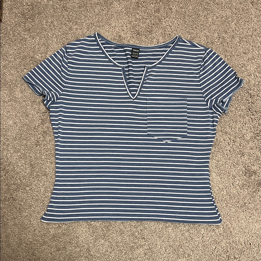SHEIN Navy Striped Short Sleeve Tee